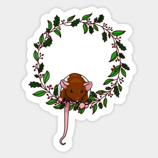 rat sitting on a holiday themed wreath Sticker